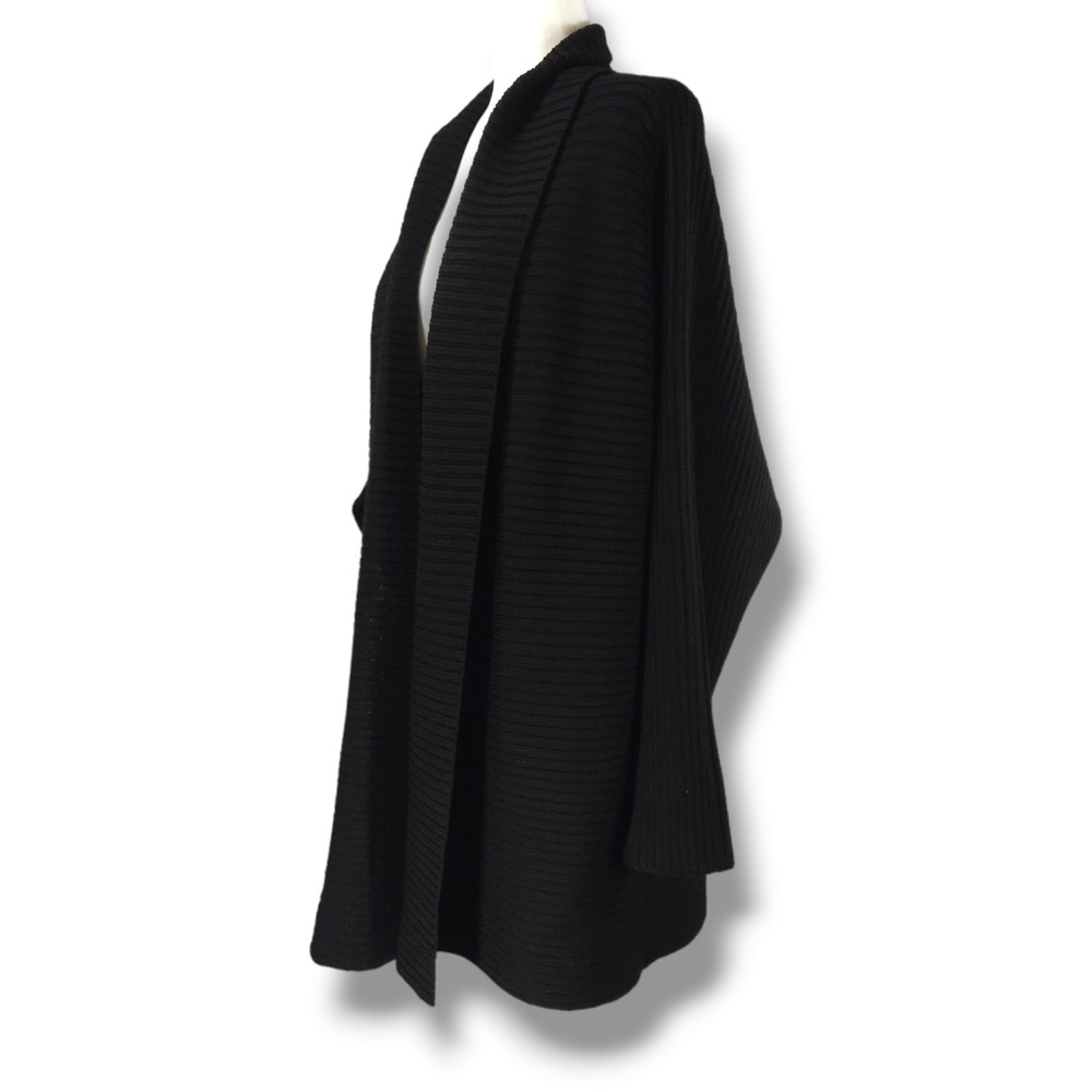 VTG EUC Helen Hsu N.Y. Made USA Wool Blend Open Front Ribbed Cardigan Sz S Black